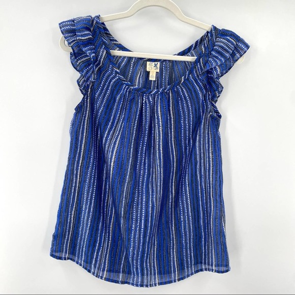 Anthropologie Tops - Anthro Edme & Esyllte Blue Flutter Sleeve Printed Top